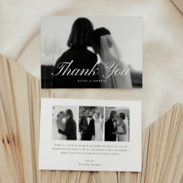 Minimalistic Script 3-Photo Black & White Wedding Dankeskarte