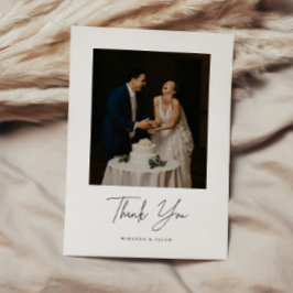 Minimalistic Script Lettering Wedding Photo Dankeskarte