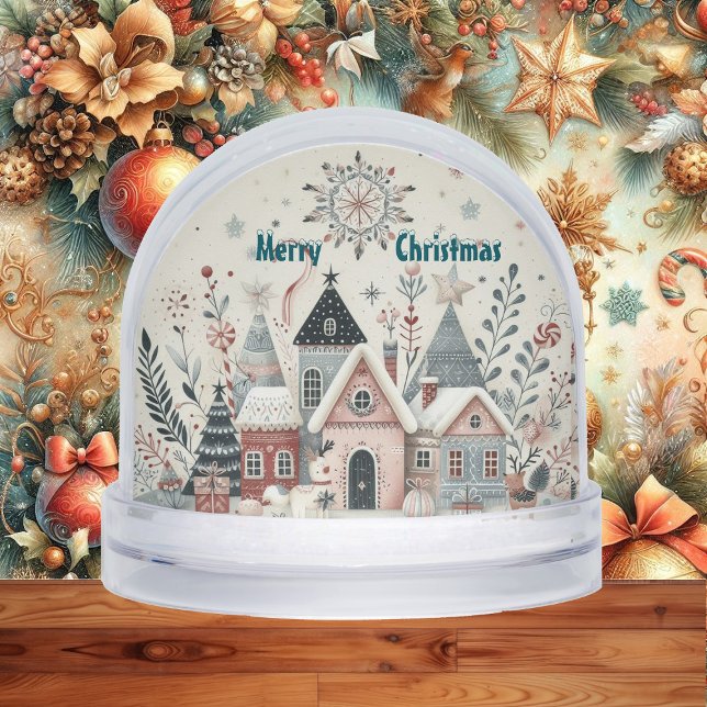 Minimalistic Snow-Clad Christmas Village Boho Art  Schneekugeln (Minimalistic Snow-Clad Christmas Village Boho Art Snow Globes)