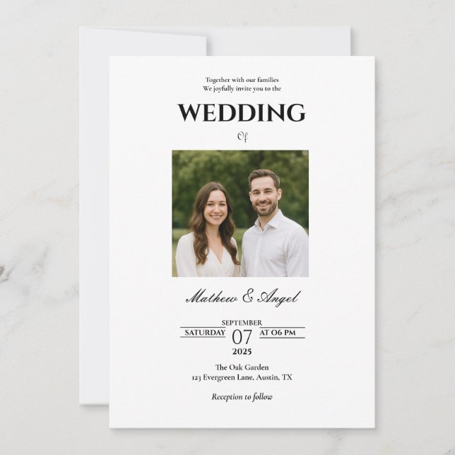 Minimalistic Wedding Invitation with Couple Photo  Einladung (Vorderseite)