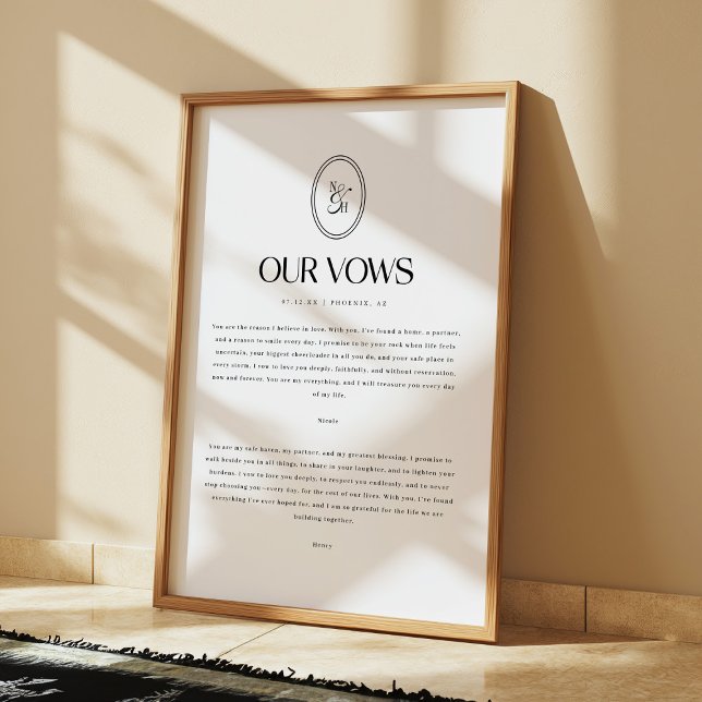 Minimalistic Wedding Vows Custom Monogram Poster (Von Creator hochgeladen)