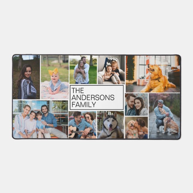 Minimalistisch 11 FotoCollage Einfach Weiß Schreibtischunterlage (Vorderseite)