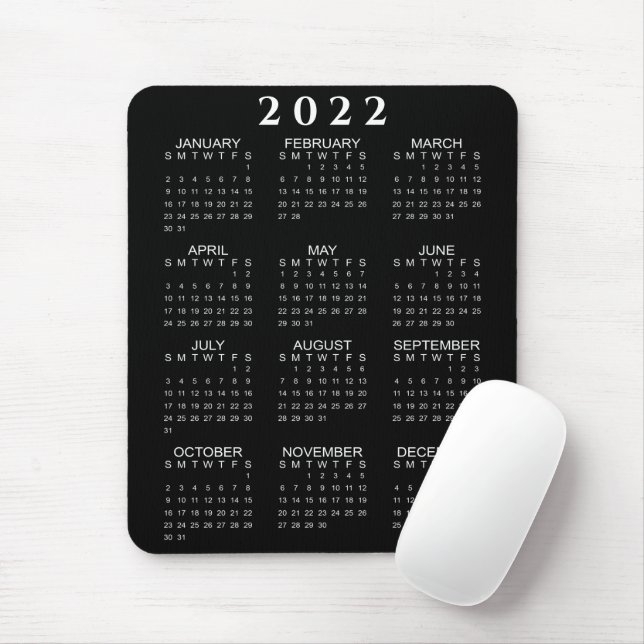 Minimalistisch 2022 Kalender Schwarz/Weiß Mousepad (Mit Mouse)