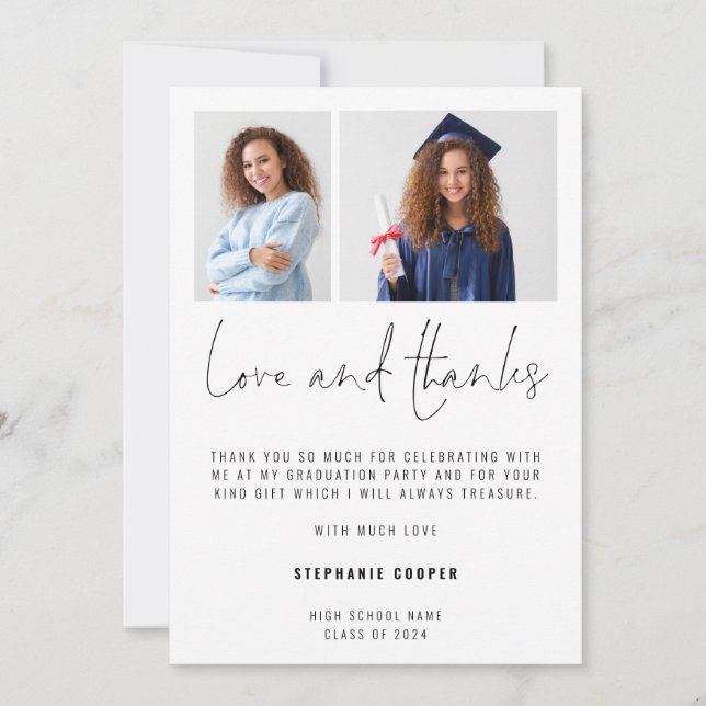 Minimalistisch 2 Foto Script 2024 Abschluss Dankeskarte (Vorderseite)