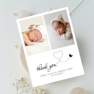 Minimalistisch 2 Foto Twins Baby Dusche Danke Postkarte