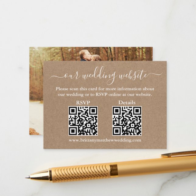 Minimalistisch 2 QR Foto Wedding RSVP Details Kraf Begleitkarte (Vorderseite/Rückseite Beispiel)