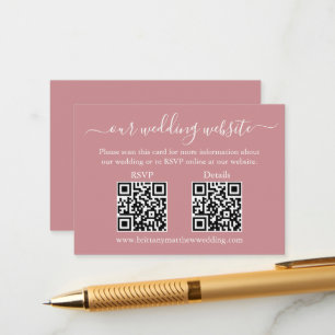 Minimalistisch 2 QR Hochzeit RSVP Details Dusty Ro Begleitkarte