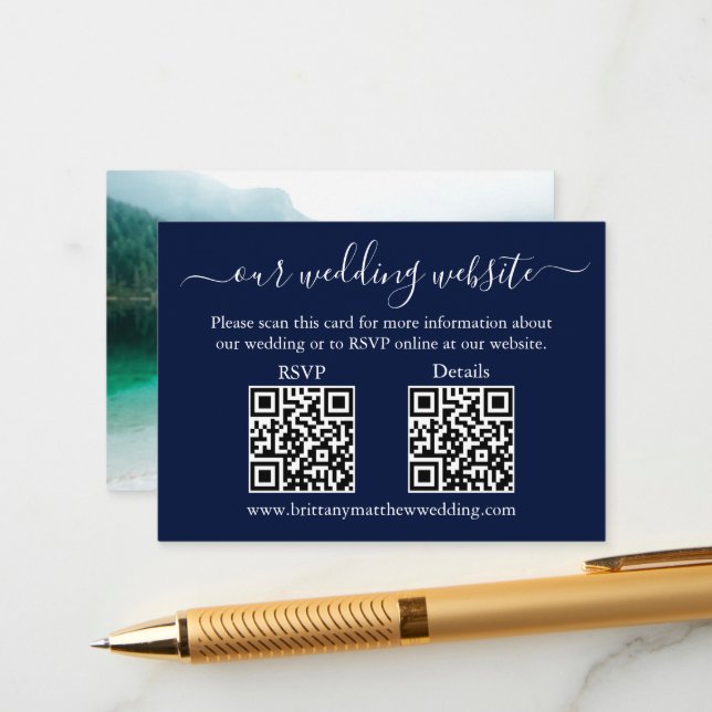 Minimalistisch 2 QR Hochzeit RSVP Details Foto Bla Begleitkarte (Vorderseite/Rückseite Beispiel)