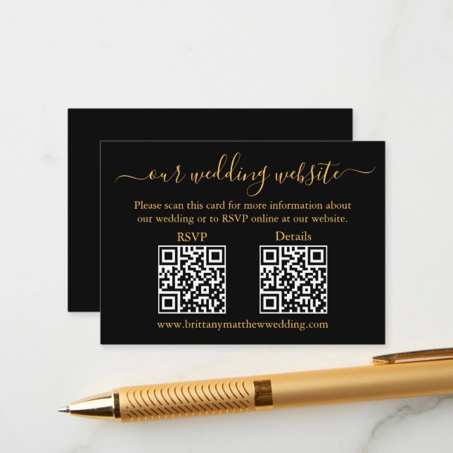 Minimalistisch 2 QR Hochzeit RSVP Details Gold Sch Begleitkarte (Vorderseite/Rückseite Beispiel)