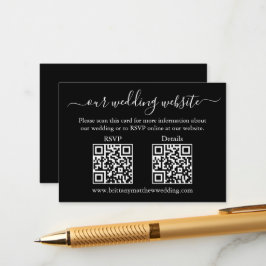 Minimalistisch 2 QR Hochzeit RSVP Details schwarz Begleitkarte