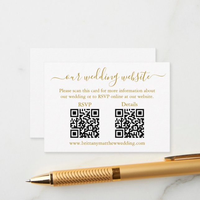 Minimalistisch 2 QR Hochzeit RSVP Details White Go Begleitkarte (Vorderseite/Rückseite Beispiel)