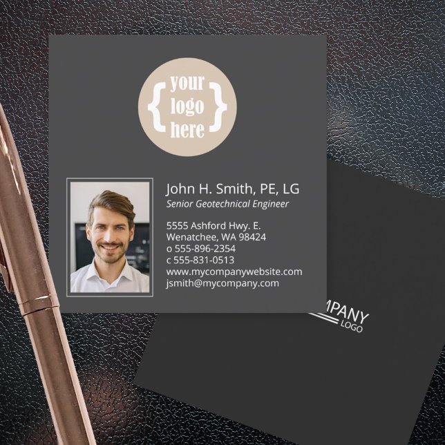 Minimalistisch, 2-Tone-Steinkohle, Berufliches Fot Quadratische Visitenkarte (modern black and gray square business cards, unique stylish photo business card)