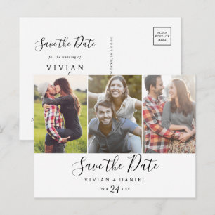 MINIMALISTISCH 3 FOTO SAVE THE DATE EINLADUNGSPOSTKARTE