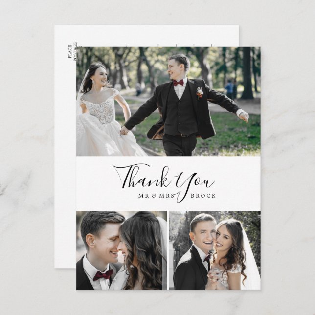 Minimalistisch 3 FotoCollage Vielen Dank Postkarte (Vorne/Hinten)