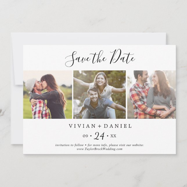 Minimalistisch 3 Fotovorlage Save the Date (Vorderseite)