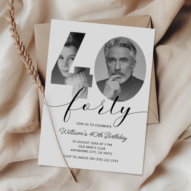 Minimalistisch 40. Geburtstag 40. Foto Einladung (Von Creator hochgeladen)