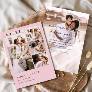 Minimalistisch 5 Foto Rosa Hochzeit Einladung