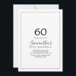 Minimalistisch 60. Geburtstag Einladung<br><div class="desc">Diese minimalistische Einladung zum 60. Geburtstag ist perfekt für eine einfache Geburtstagsfeier. Das moderne romantische Design besticht durch klassische schwarz-weiße Typografie gepaart mit einer rustikalen und eleganten Kalligraphie mit Vintagem handgeschriebenem Stil. Anpassbar in jeder Farbe. Behalt das Design einfach und elegant, wie es ist, oder personalisiere es durch Hinzufügen von...</div>