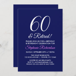 Minimalistisch 60 und  dunkle Lila Rente Einladung