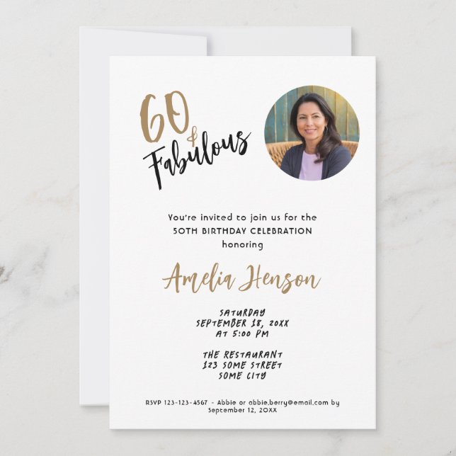 Minimalistisch 60 und fabelhaftes Foto 60. Geburts Einladung (Vorderseite)