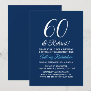Minimalistisch 60 und Rentner Navy Blau Ruhestand Einladung