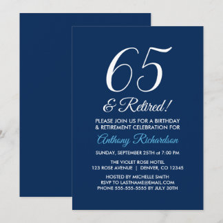 Minimalistisch 65 und Remüde Navy Blue Retirement Einladung