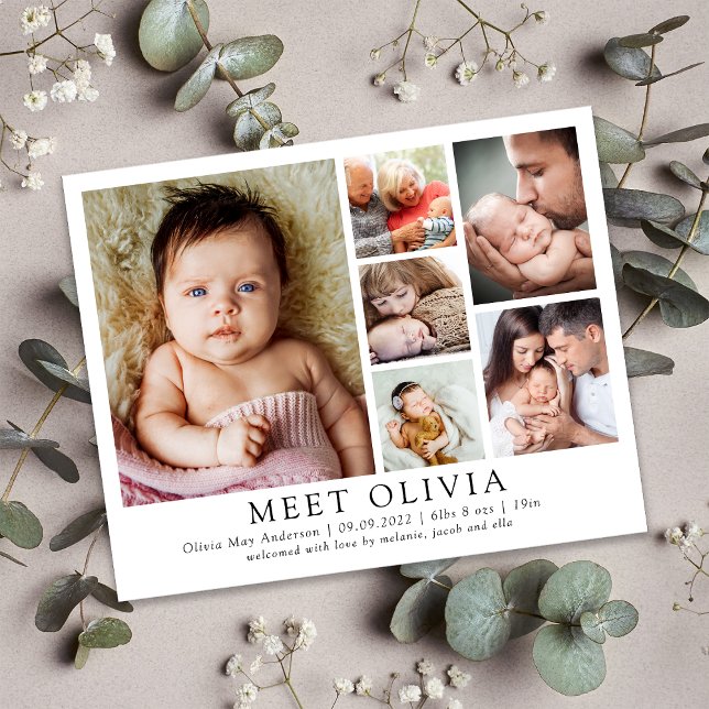 Minimalistisch 6 Foto Hello Baby Geburtserklärung (Von Creator hochgeladen)