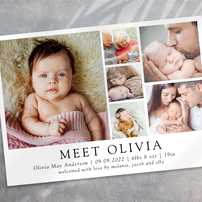 Minimalistisch 6 Foto Hello Baby Geburtserklärung Ankündigung (Von Creator hochgeladen)