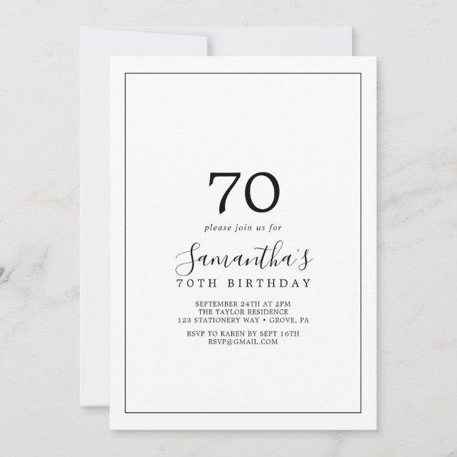 Minimalistisch 70. Geburtstag Einladung (Vorderseite)