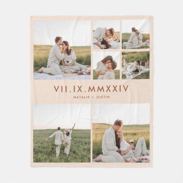 Minimalistisch 7 Couple Foto Collage römische Zahl Fleecedecke (Vorderseite)