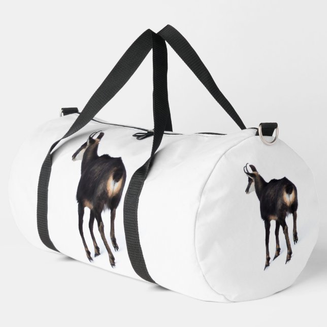 Minimalistisch Alpinistisches Gämse Bergziege auf  Duffle Bag (Linke Ecke)