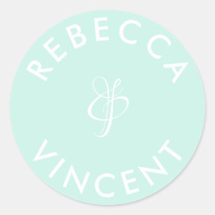 Minimalistisch Aqua Green Wedding Personalisierte  Runder Aufkleber