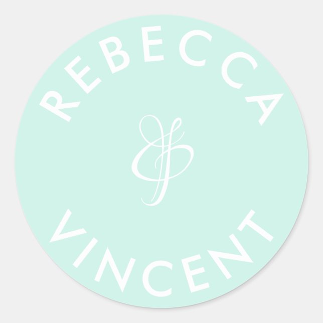 Minimalistisch Aqua Green Wedding Personalisierte  Runder Aufkleber (Vorderseite)
