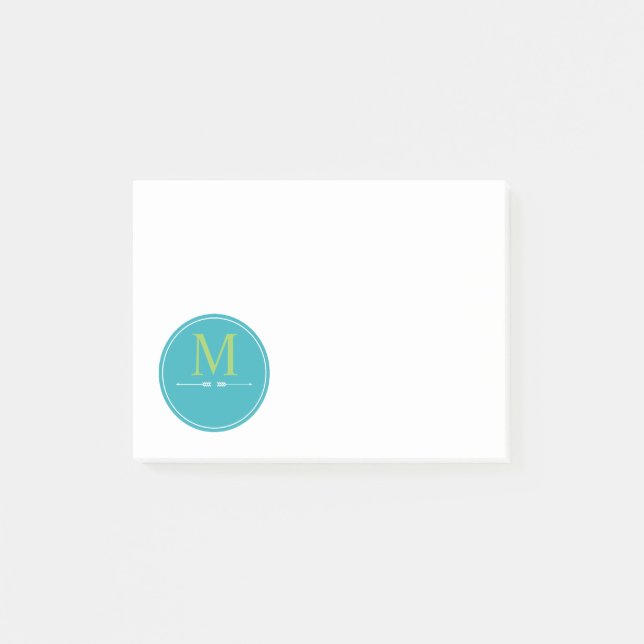 Minimalistisch Aqua Monogram Post-it Klebezettel (Vorderseite)