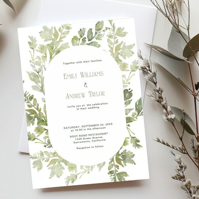 Minimalistisch Aquarellgrün Einladung (Elegant minimalistic watercolor green invitation, perfect for weddings or baby showers)