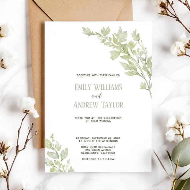 Minimalistisch Aquarellgrün Einladung (Elegant minimalistic watercolor green invitation, perfect for weddings or baby showers)