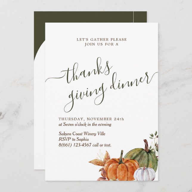 Minimalistisch Arch Foto grün dank dem Abendessen Einladung (Vorne/Hinten)