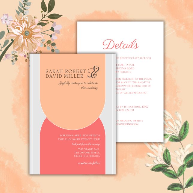 Minimalistisch Arch Peach Bold Wedding Einladung (Von Creator hochgeladen)