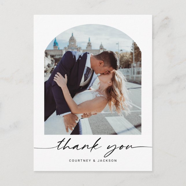Minimalistisch Arch Wedding Foto Vielen Dank Postc Postkarte (Vorderseite)
