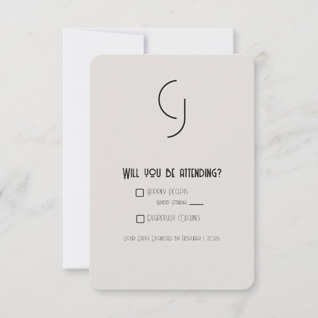 Minimalistisch Art Deco Wedding RSVP Card (Vorderseite)