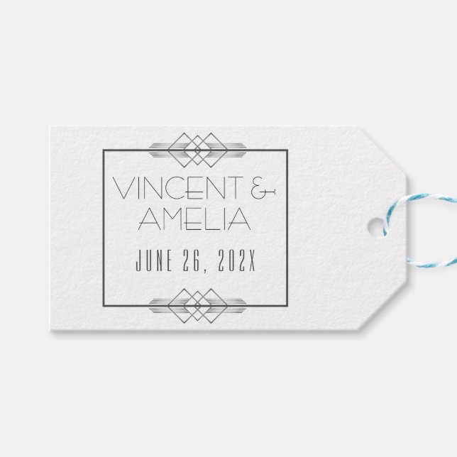 Minimalistisch Art Deco White Custom Wedding Geschenkanhänger (Vorderseite (Horizontal))