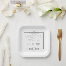 Minimalistisch Art Deco White Custom Wedding Pappteller