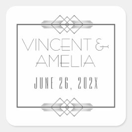 Minimalistisch Art Deco White Custom Wedding Quadratischer Aufkleber