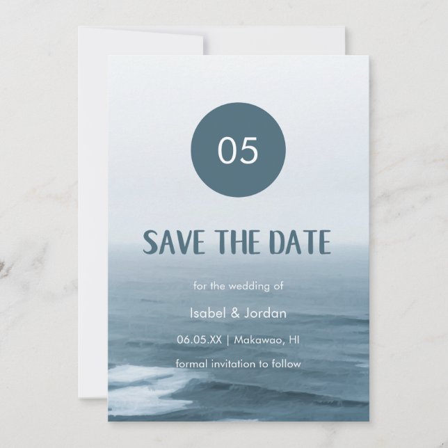 Minimalistisch Art Waves Beach Hochzeit Save the D Date (Vorderseite)