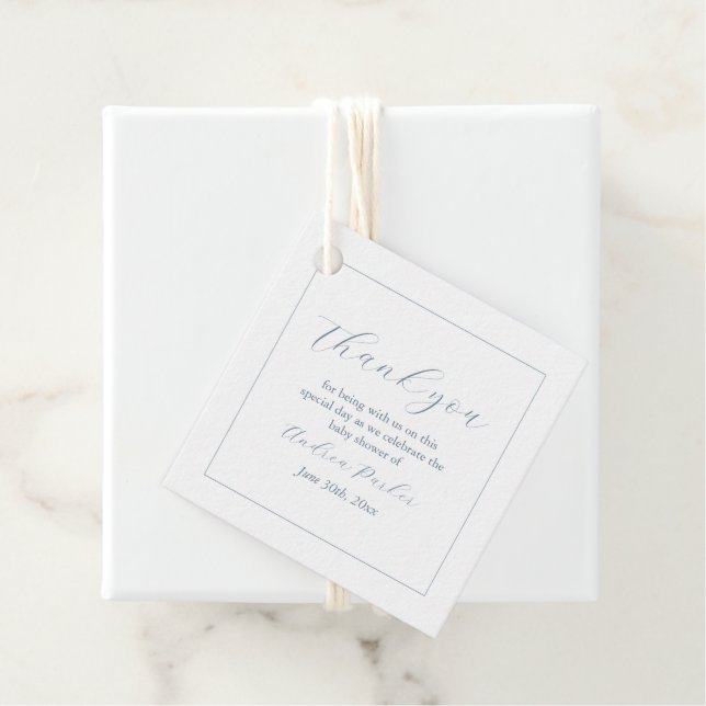 Minimalistisch Baby Dusche Dusty Blue Modern Gevor Geschenkanhänger (Beispiel)