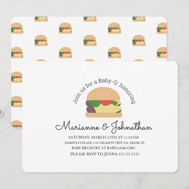 Minimalistisch Baby Dusche GRILLEN Baby Q Backyard Einladung (Vorne/Hinten)