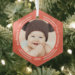Minimalistisch Baby Foto Orange Erstes Weihnachtsf Ornament Aus Glas