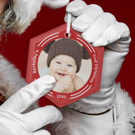 Minimalistisch Baby Foto Red First Christmas Ornament Aus Glas