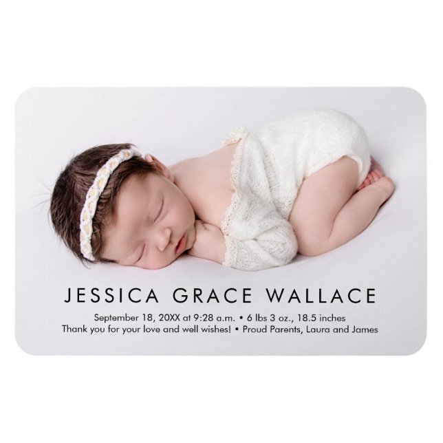 Minimalistisch Baby Girl Name Foto Geburtsankündig Magnet (Horizontal)