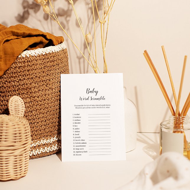 Minimalistisch Baby Shower Baby Word Scramble Game Flyer (Von Creator hochgeladen)